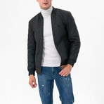 Mock Neck Diamond Quilted Leather Jacket // Black Matte (M)