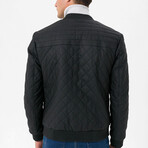 Mock Neck Diamond Quilted Leather Jacket // Black Matte (S)