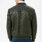 Mock Neck Diamond Quilted Leather Jacket // Khaki (S)