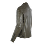 Double Front Zip Racer Leather Jacket // Khaki (L)