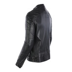 Double Front Zip Racer Leather Jacket // Black (L)