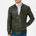 Mock Neck Diamond Quilted Leather Jacket // Khaki (S)