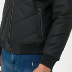 Mock Neck Quilted Leather Jacket // Black Matte (S)