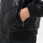 Mock Neck Quilted Leather Jacket // Black (S)