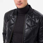 Mock Neck Quilted Leather Jacket // Black (M)