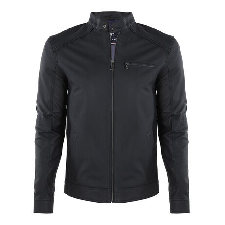 Front Zip Racer Leather Jacket // Black Matte (S)