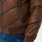 Mock Neck Quilted Leather Jacket // Tan (M)