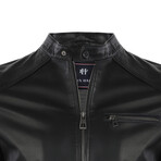 Front Zip Racer Leather Jacket // Black (S)