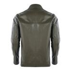 High Neck Racer Leather Jacket // Khaki (M)