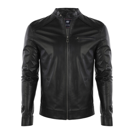 Front Zip Racer Leather Jacket // Black (S)