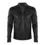 Front Zip Racer Leather Jacket // Black (2XL)