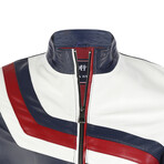 Blocked Racer Leather Jacket // Navy + White + Red (S)