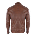 Double Front Zip Racer Leather Jacket // Chestnut (L)