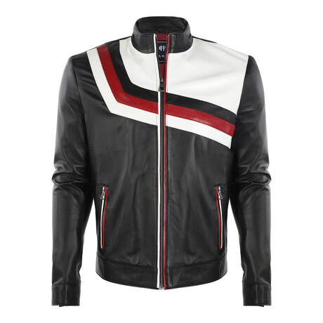 Blocked Racer Leather Jacket // Black + White + Red (S)