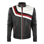 Blocked Racer Leather Jacket // Black + White + Red (XL)