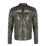 Double Front Zip Racer Leather Jacket // Khaki (3XL)