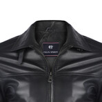 High Neck Racer Leather Jacket // Black (2XL)