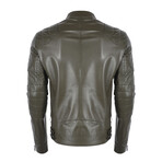 Double Front Zip Racer Leather Jacket // Khaki (L)