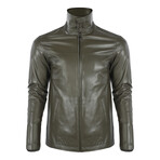 High Neck Racer Leather Jacket // Khaki (3XL)