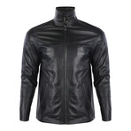 High Neck Racer Leather Jacket // Black (L)