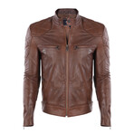 Double Front Zip Racer Leather Jacket // Chestnut (L)