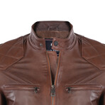 Double Front Zip Racer Leather Jacket // Chestnut (M)