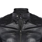 Double Front Zip Racer Leather Jacket // Black (M)