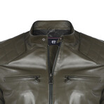 Double Front Zip Racer Leather Jacket // Khaki (M)