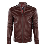 Front Zip Racer Leather Jacket // Burgundy (L)