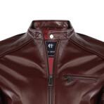 Front Zip Racer Leather Jacket // Burgundy (2XL)