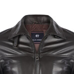 High Neck Racer Leather Jacket // Brown (L)