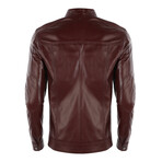 Front Zip Racer Leather Jacket // Burgundy (2XL)