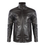 High Neck Racer Leather Jacket // Brown (3XL)