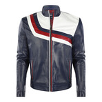 Blocked Racer Leather Jacket // Navy + White + Red (M)