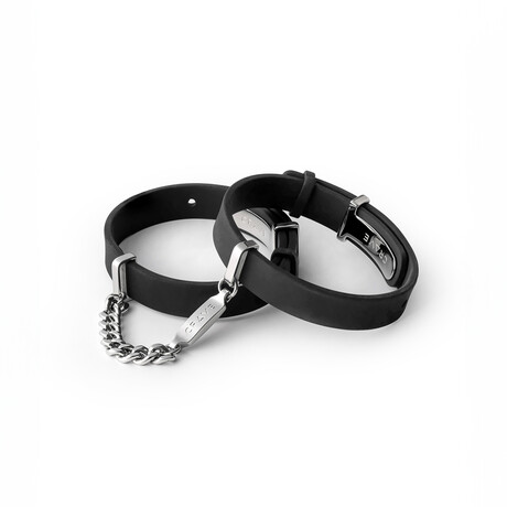 ID Cuffs // Black Silicone + Silver