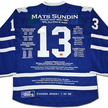 Mats Sundin Career Jersey #1 of 199 - Autographed - Toronto Maple Leafs