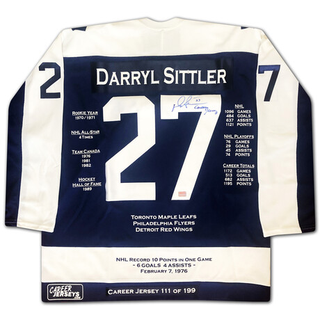 Darryl Sittler Career Jersey - Autographed - LTD ED 199 - Toronto Maple Leafs