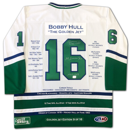 Bobby Hull Career Jersey Hartford Whalers White Ltd Ed 9/16