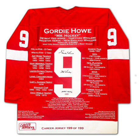 Gordie Howe Career Jersey #199 of 199 - Autographed - Detroit Red Wings