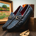 Ferrioni // Ostrich Bit Loafer // Navy (US: 8.5)