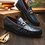 Ferrioni // Ostrich Bit Loafer // Navy (US: 10.5)