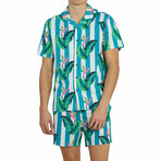 Gulf Stripes Performance Cabana Shirt // Turquoise (XS)