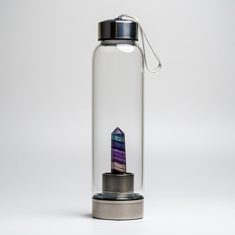 Genuine Rainbow Fluorite Energy Crystal Water Bottle