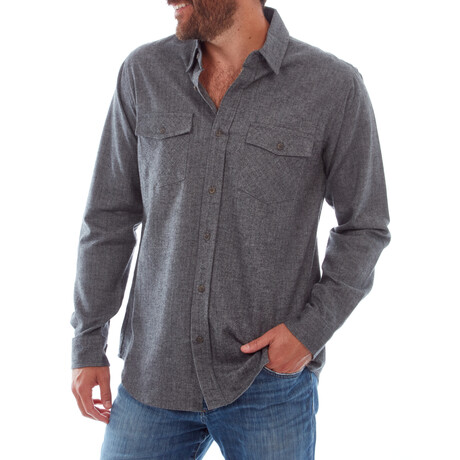 Mason Herringbone Flannel Shirt // Charcoal (S)