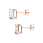 14K Rose Gold Emerald Cut Earth-Mined Diamond Stud Earrings // New