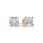 14K Rose Gold Cushion Cut Earth-Mined Diamond Stud Earrings // New