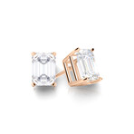 14K Rose Gold Emerald Cut Earth-Mined Diamond Stud Earrings // New