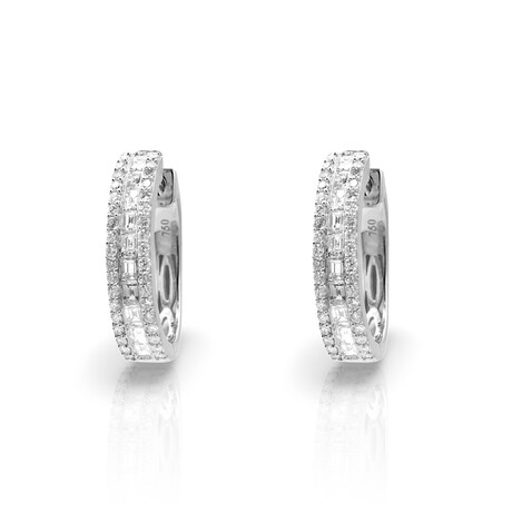 18K White Gold Diamond Hoop Earrings // New