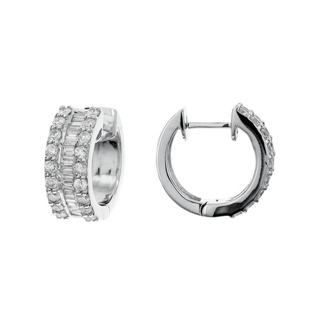 18K White Gold Diamond Huggie Earrings // New