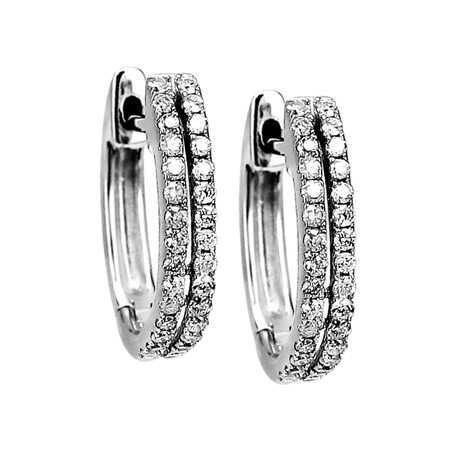 18K White Gold Diamond Double Row Hoop Earrings // New